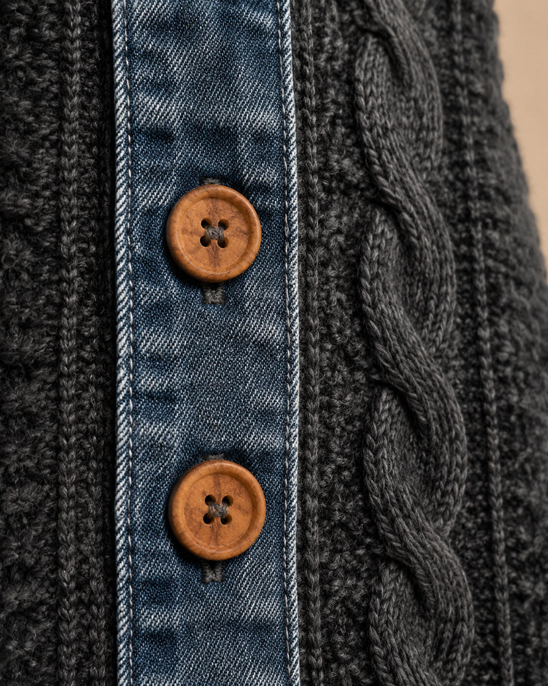 Freja | Strikbluse med denim-look