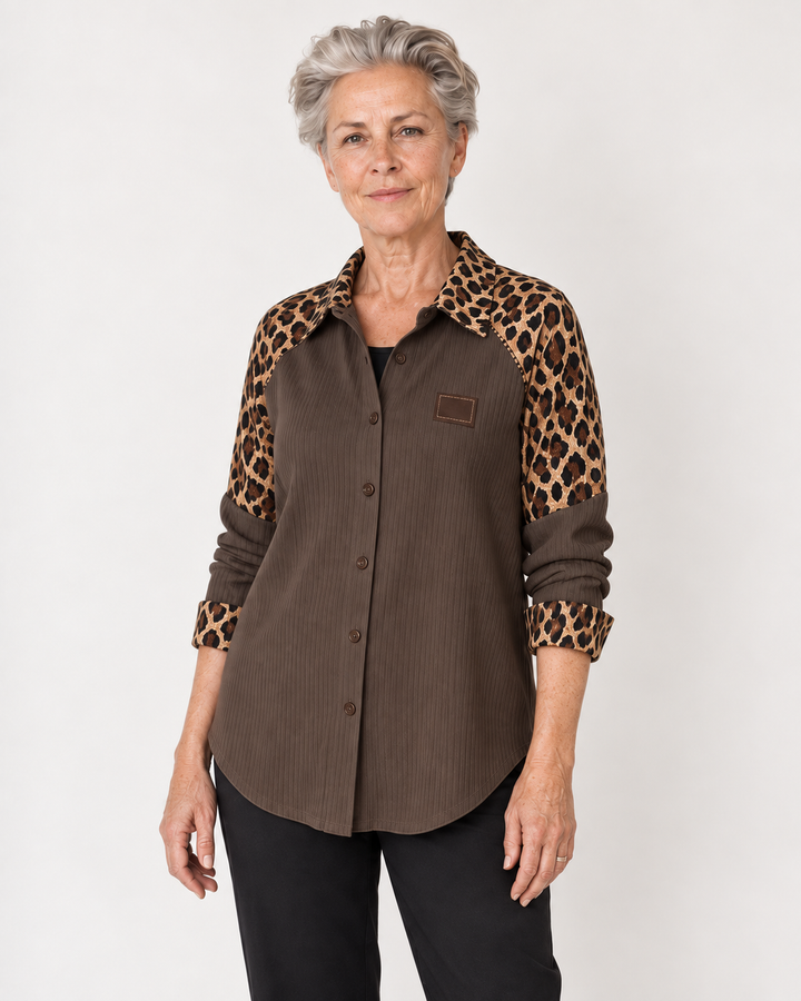 Signe | Ribbluse med leopardærmer