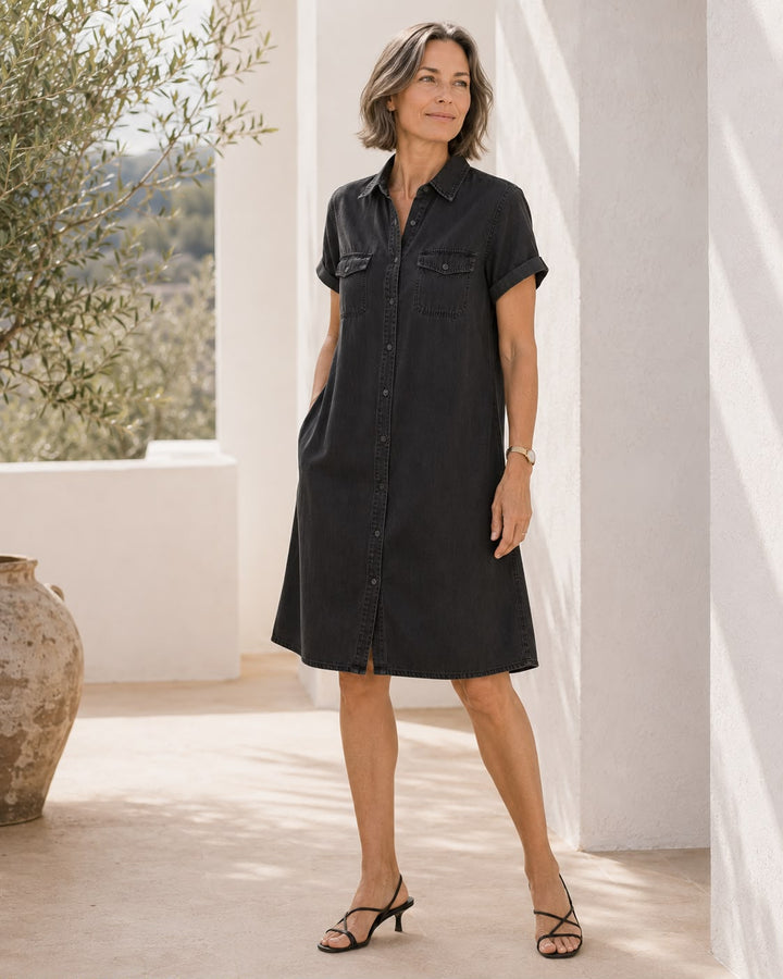 Ingrid | Denim skjortekjole med knapper