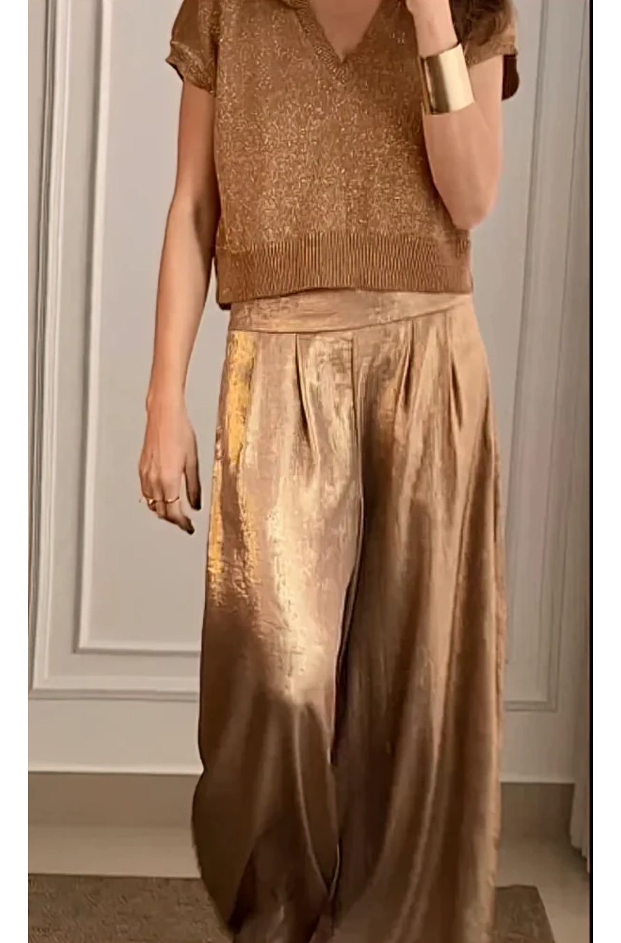 Betina™ | Chic Metalliske Wide-Leg Bukser