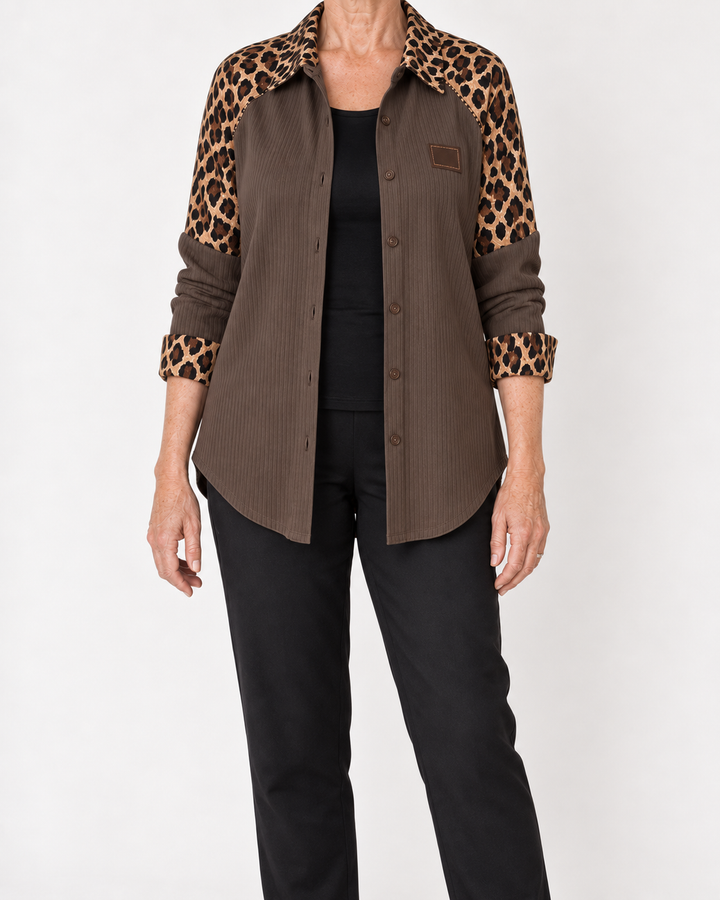 Signe | Ribbluse med leopardærmer