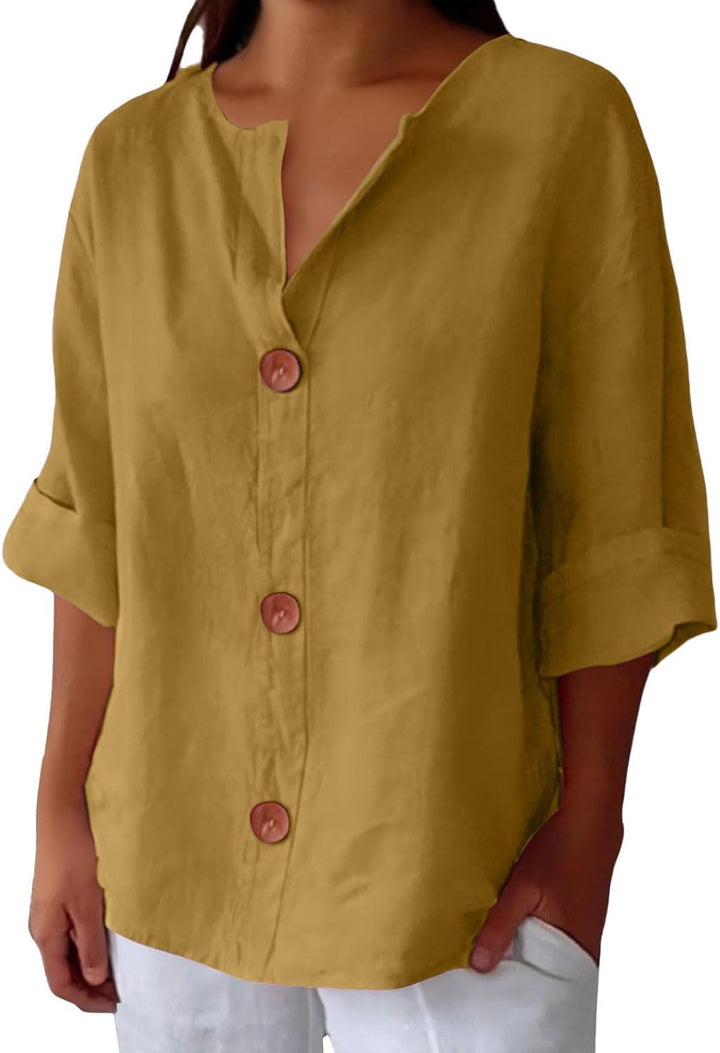 Roselia Pemburst | Løs Casual Bluse med Knapper til Kvinder
