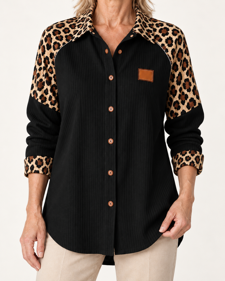 Signe | Ribbluse med leopardærmer