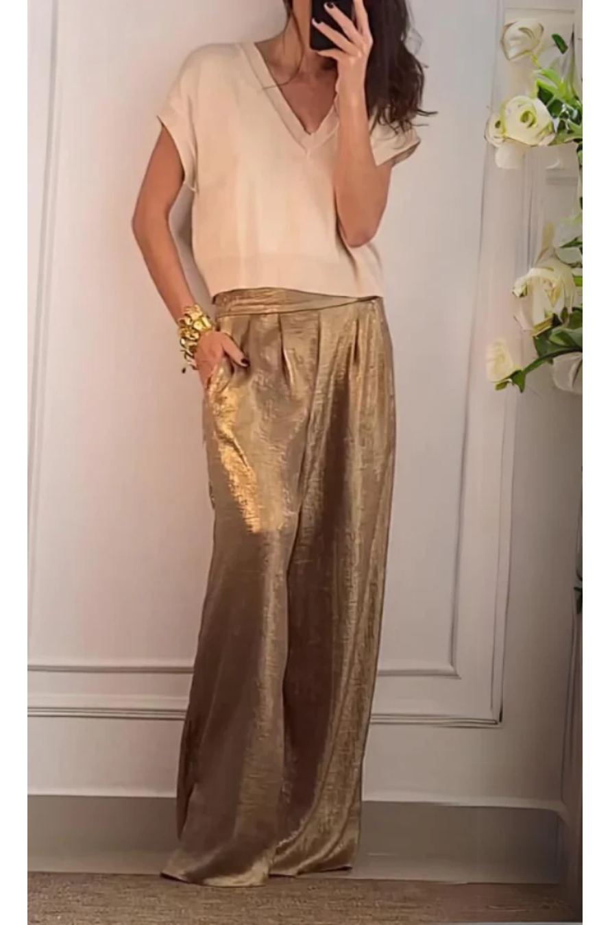 Betina™ | Chic Metalliske Wide-Leg Bukser