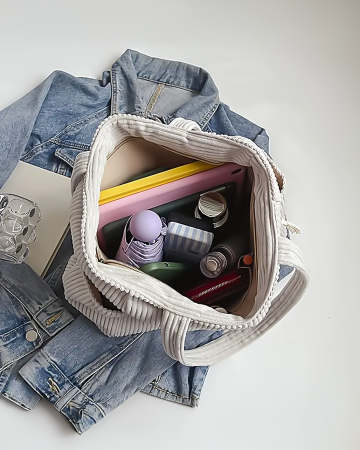 Tilda™ | Ribbede Tragetaske med Snøre-Detalje