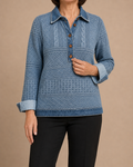 Freja | Strikbluse med denim-look
