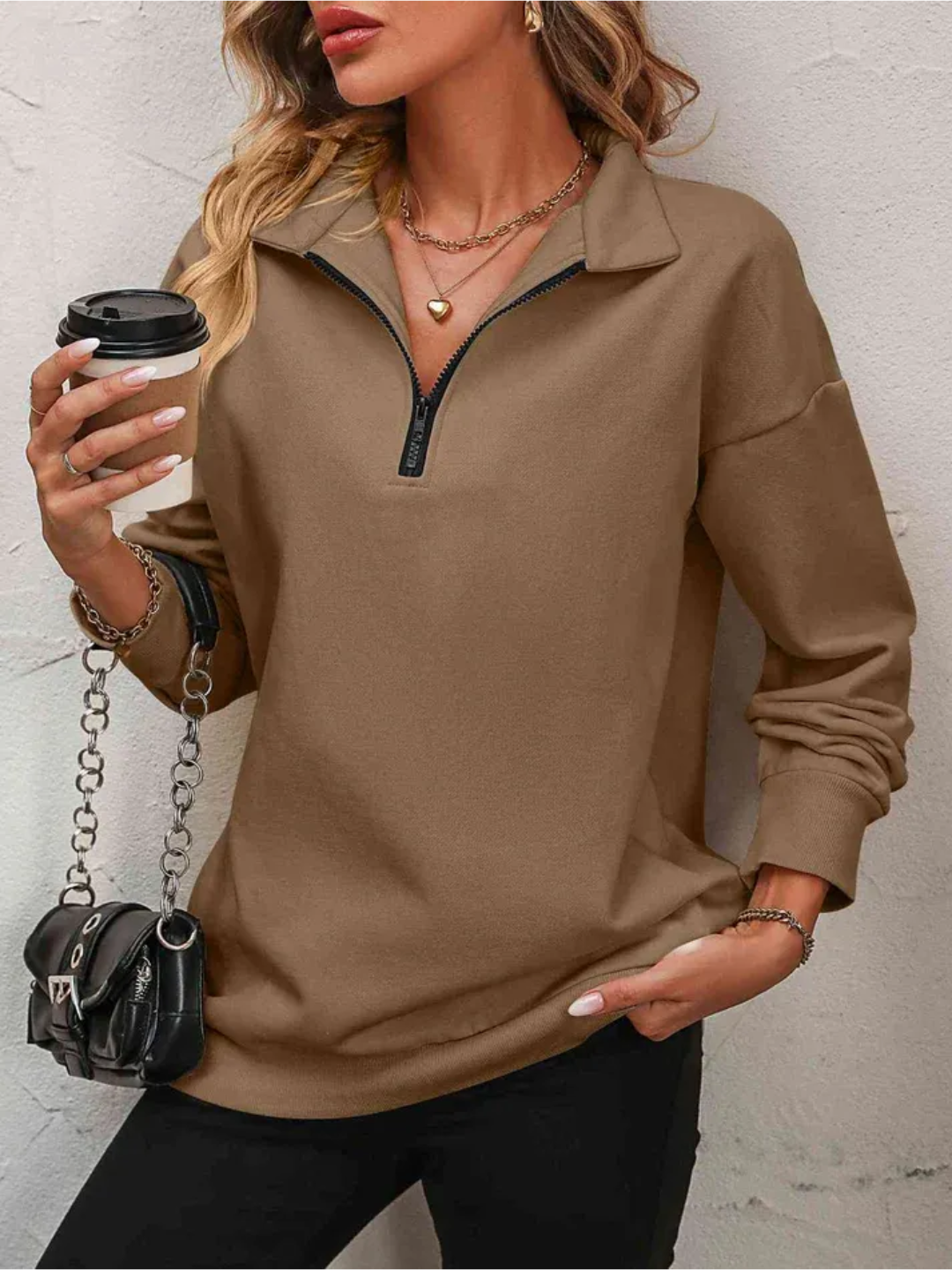 Sofie | Sweatshirt med lynlås og hængende skulder til kvinder