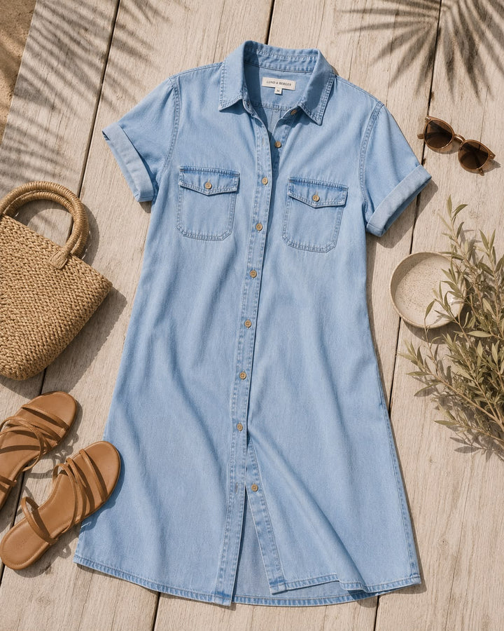 Ingrid | Denim skjortekjole med knapper
