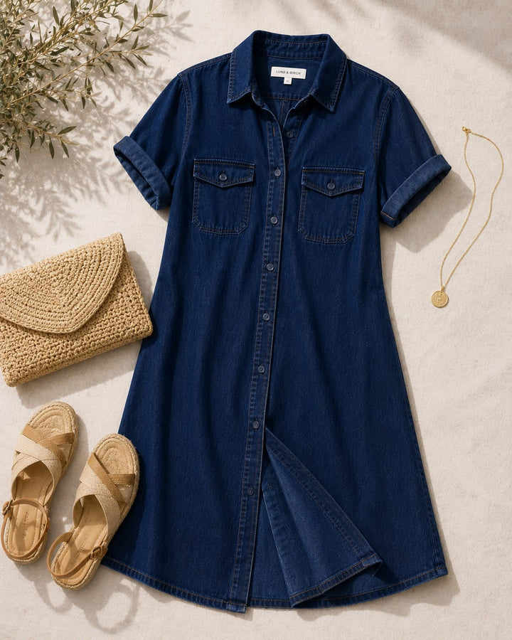 Ingrid | Denim skjortekjole med knapper