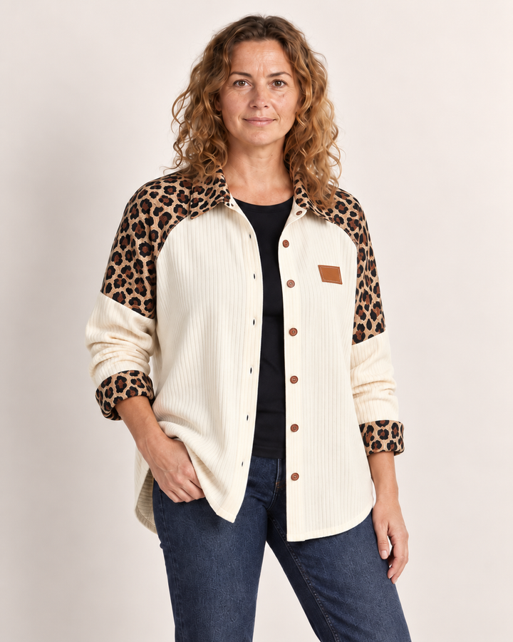 Signe | Ribbluse med leopardærmer