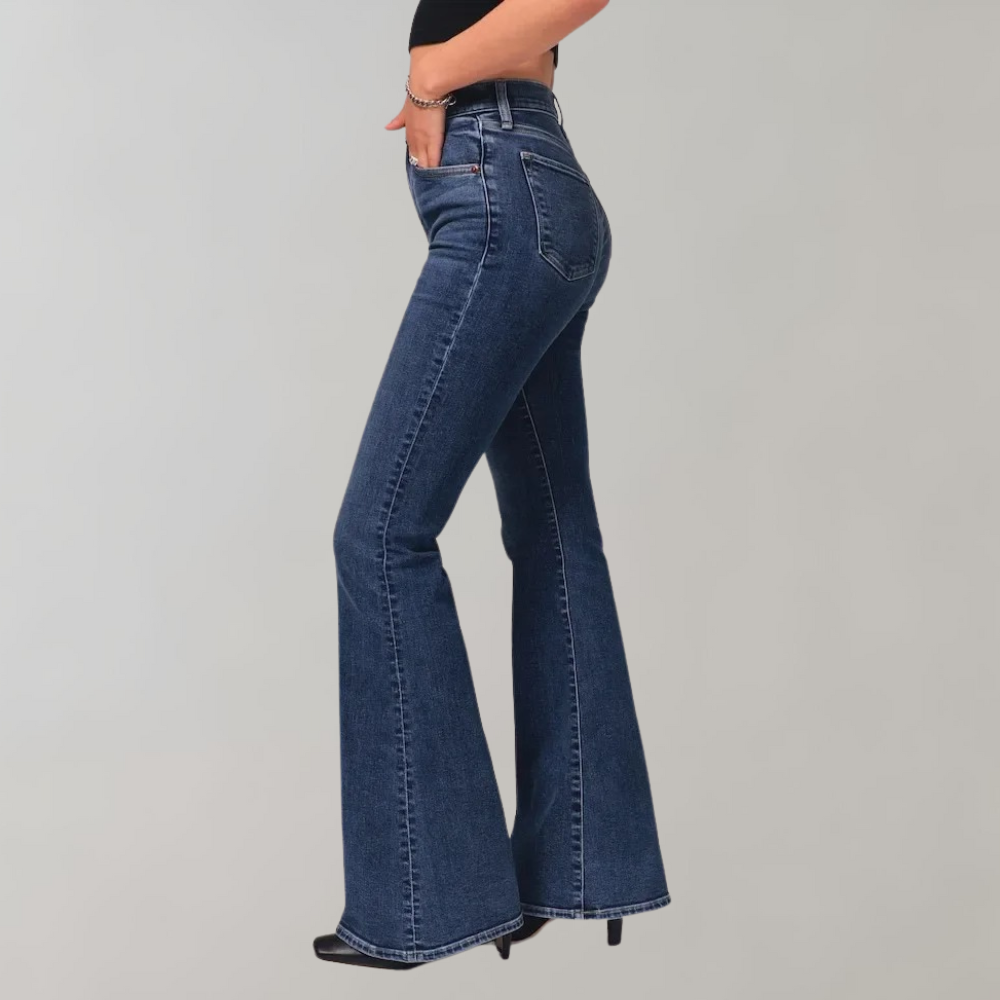 Sanne™ | Højtaljede Mørke Flare Jeans