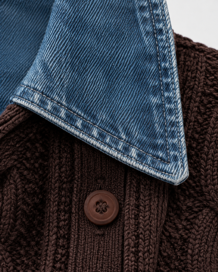Freja | Strikbluse med denim-look