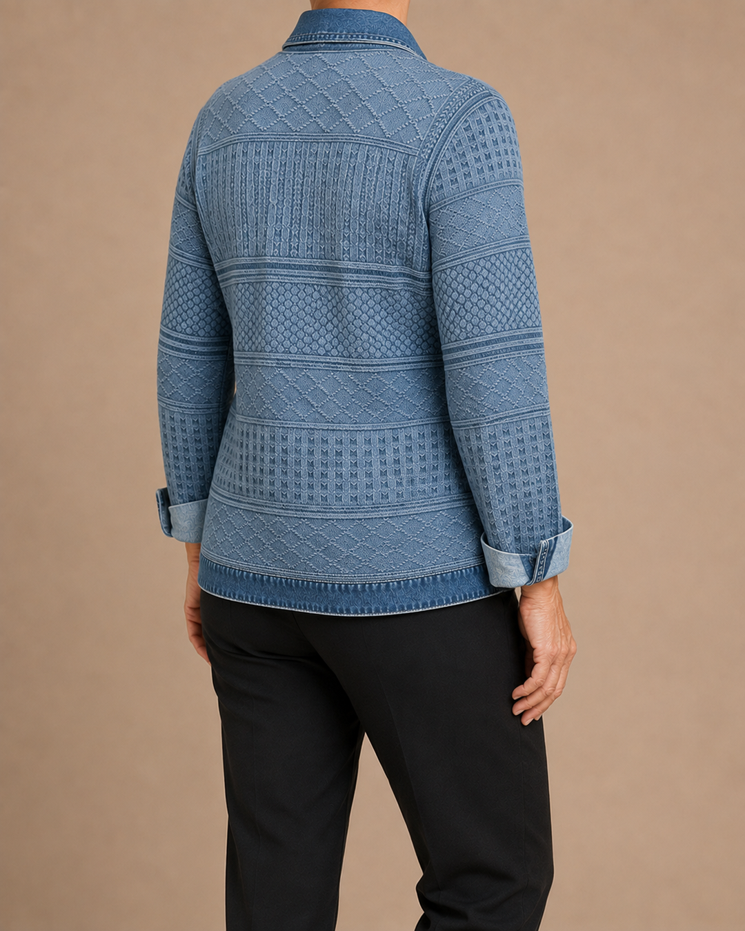 Freja | Strikbluse med denim-look