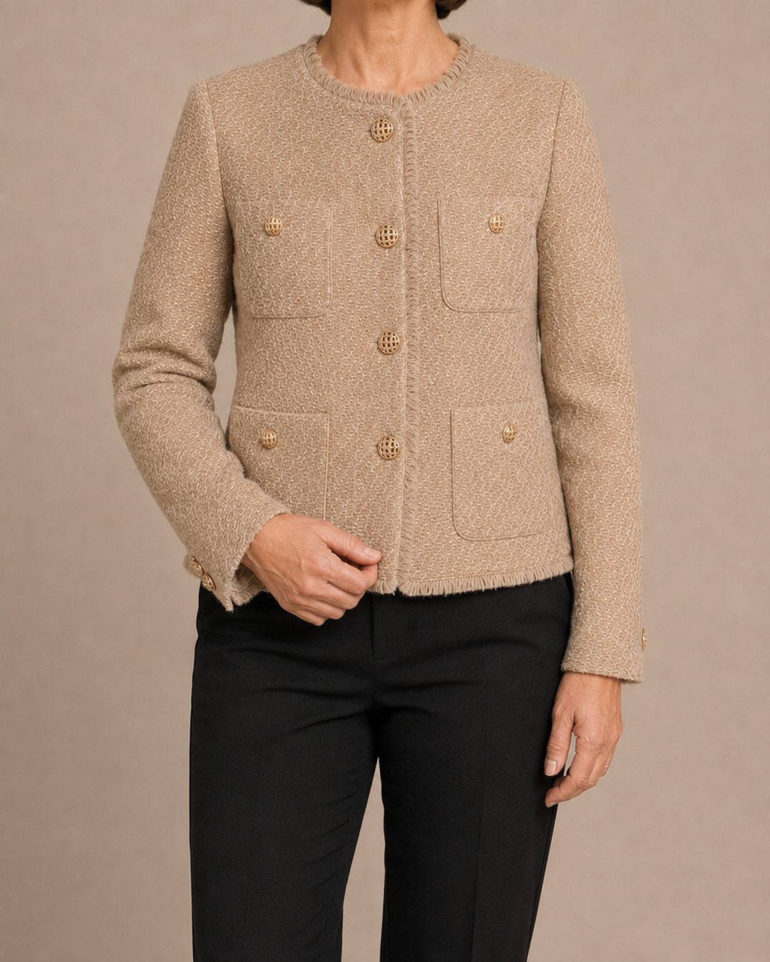Nanna | Bouclé jakke med guldknapper