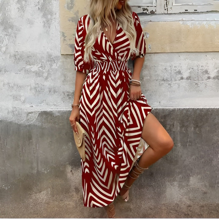 Elly™ | Geometrisk Print Kjole med Bindebælte