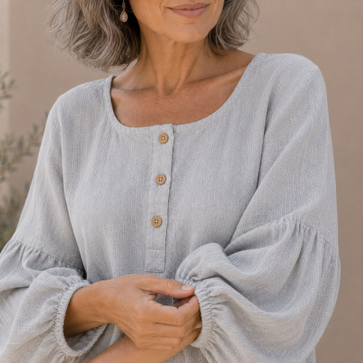 Sofie | Linnenlook blouse med firkantet hals
