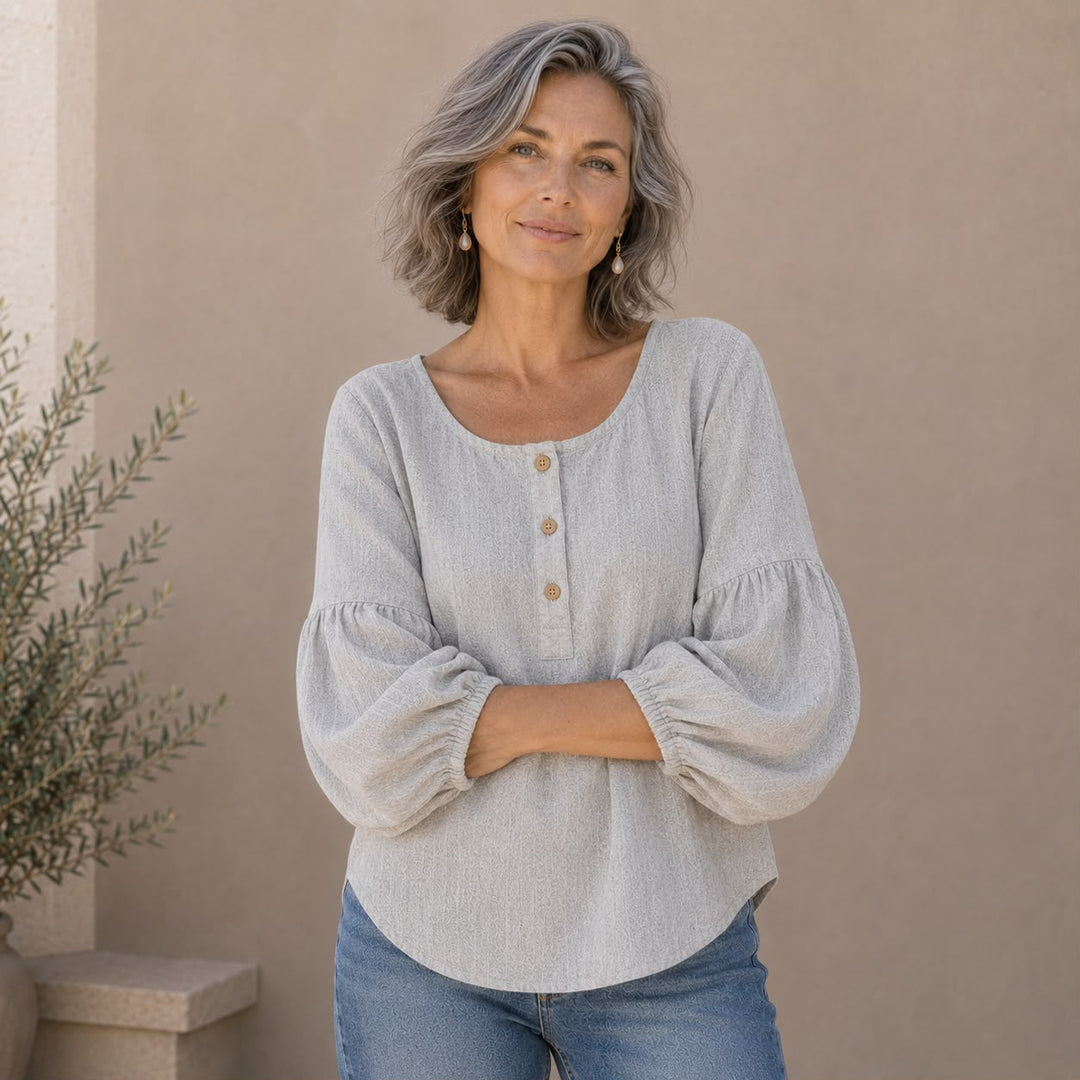 Sofie | Linnenlook blouse med firkantet hals