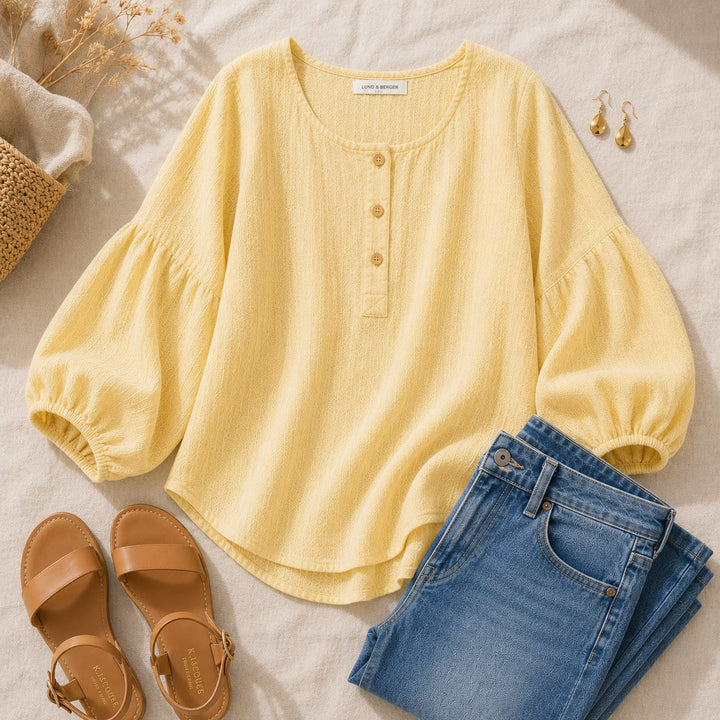 Sofie | Linnenlook blouse med firkantet hals