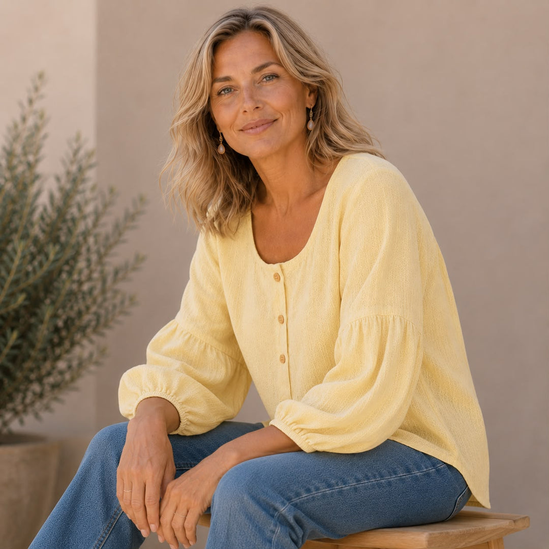Sofie | Linnenlook blouse med firkantet hals