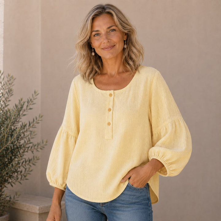 Sofie | Linnenlook blouse med firkantet hals