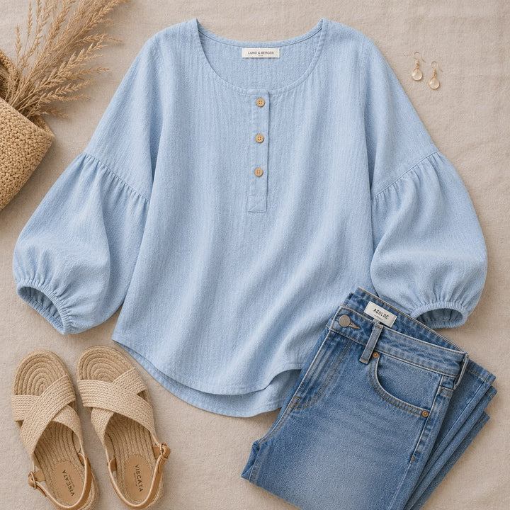 Sofie | Linnenlook blouse med firkantet hals