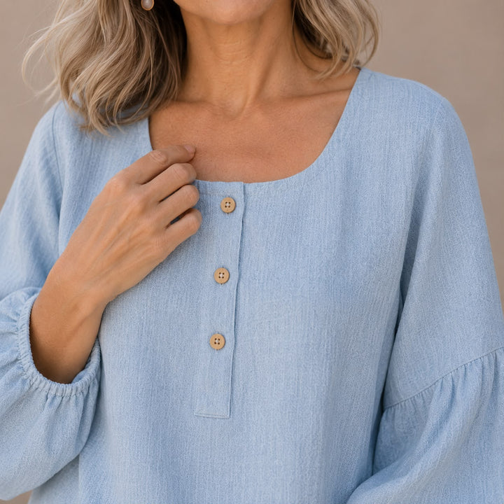 Sofie | Linnenlook blouse med firkantet hals
