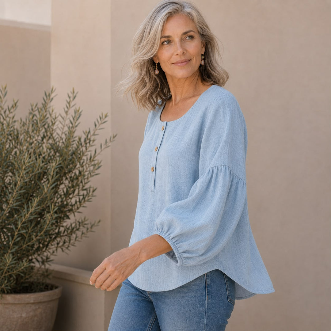 Sofie | Linnenlook blouse med firkantet hals