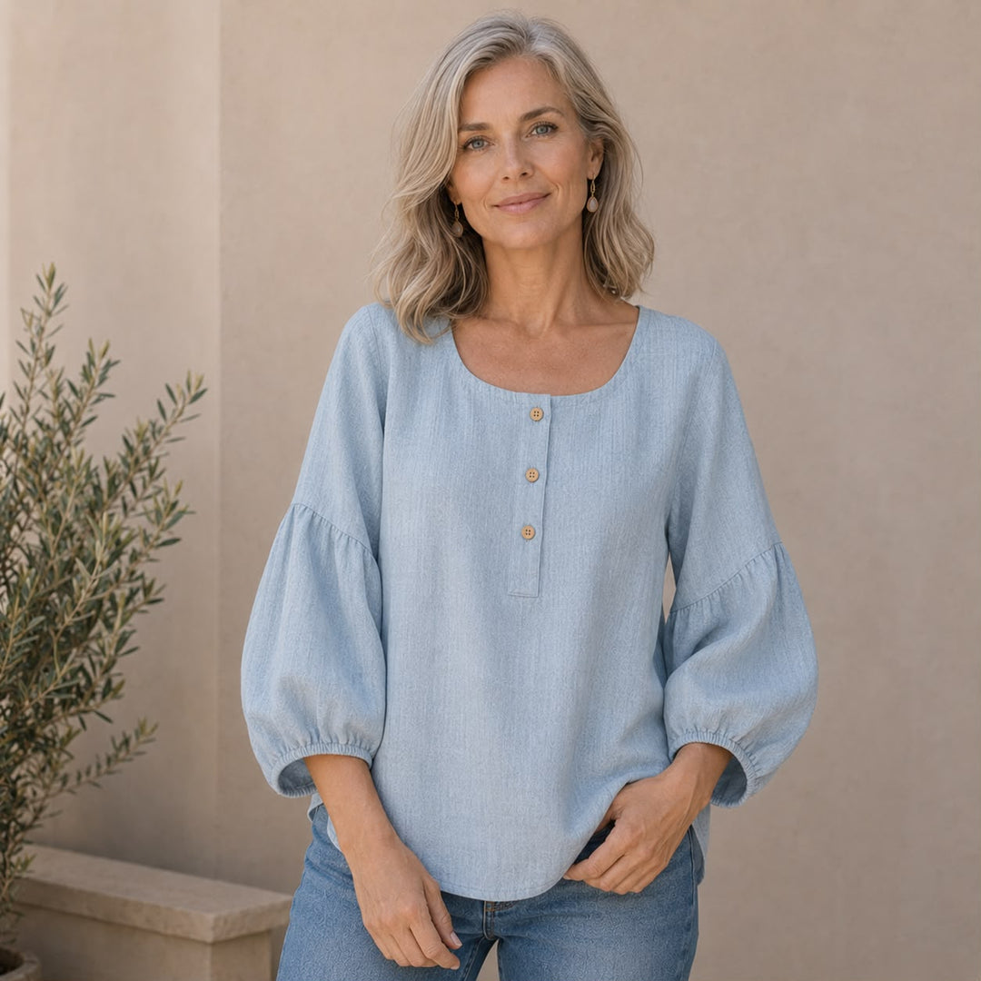 Sofie | Linnenlook blouse med firkantet hals