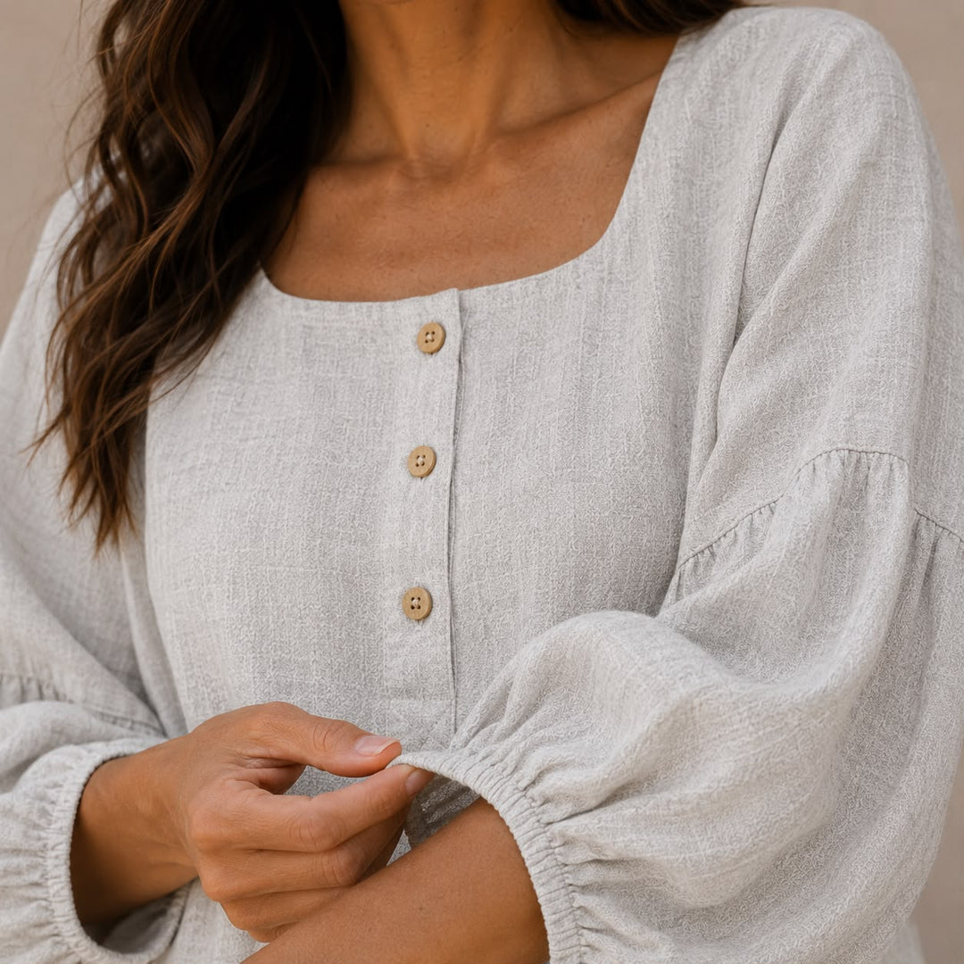 Sofie | Linnenlook blouse med firkantet hals