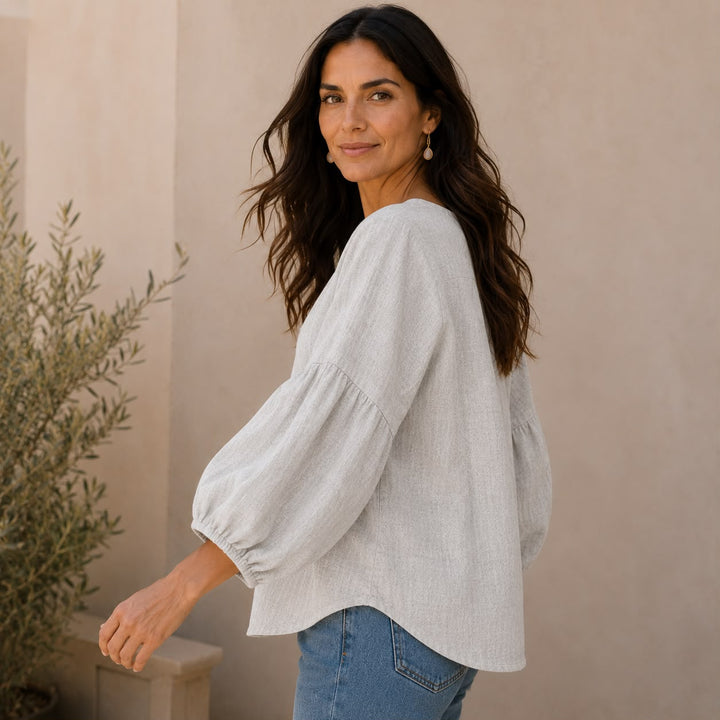 Sofie | Linnenlook blouse med firkantet hals