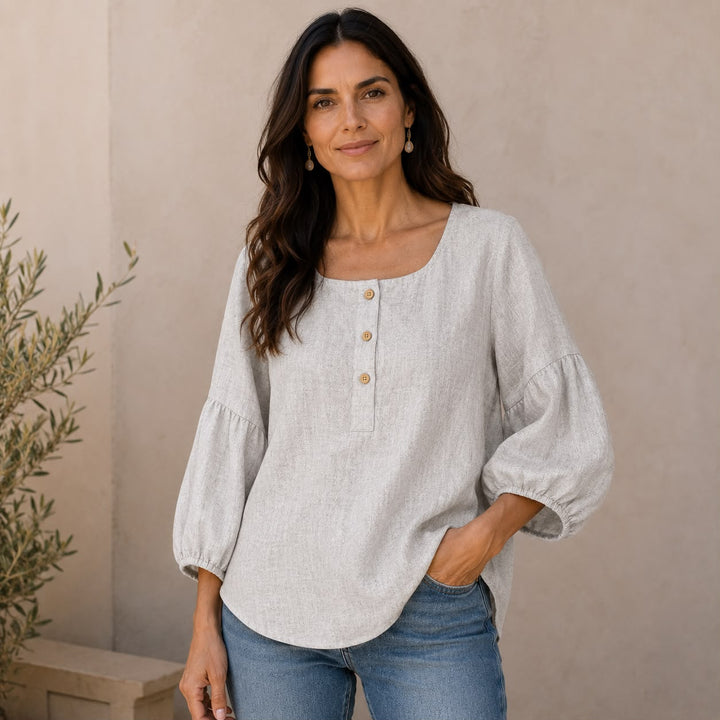 Sofie | Linnenlook blouse med firkantet hals