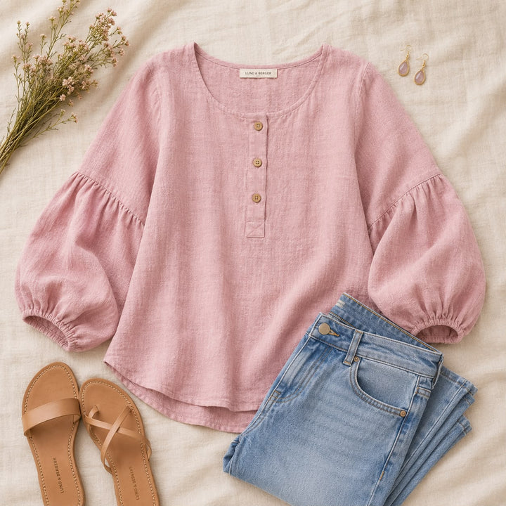 Sofie | Linnenlook blouse med firkantet hals