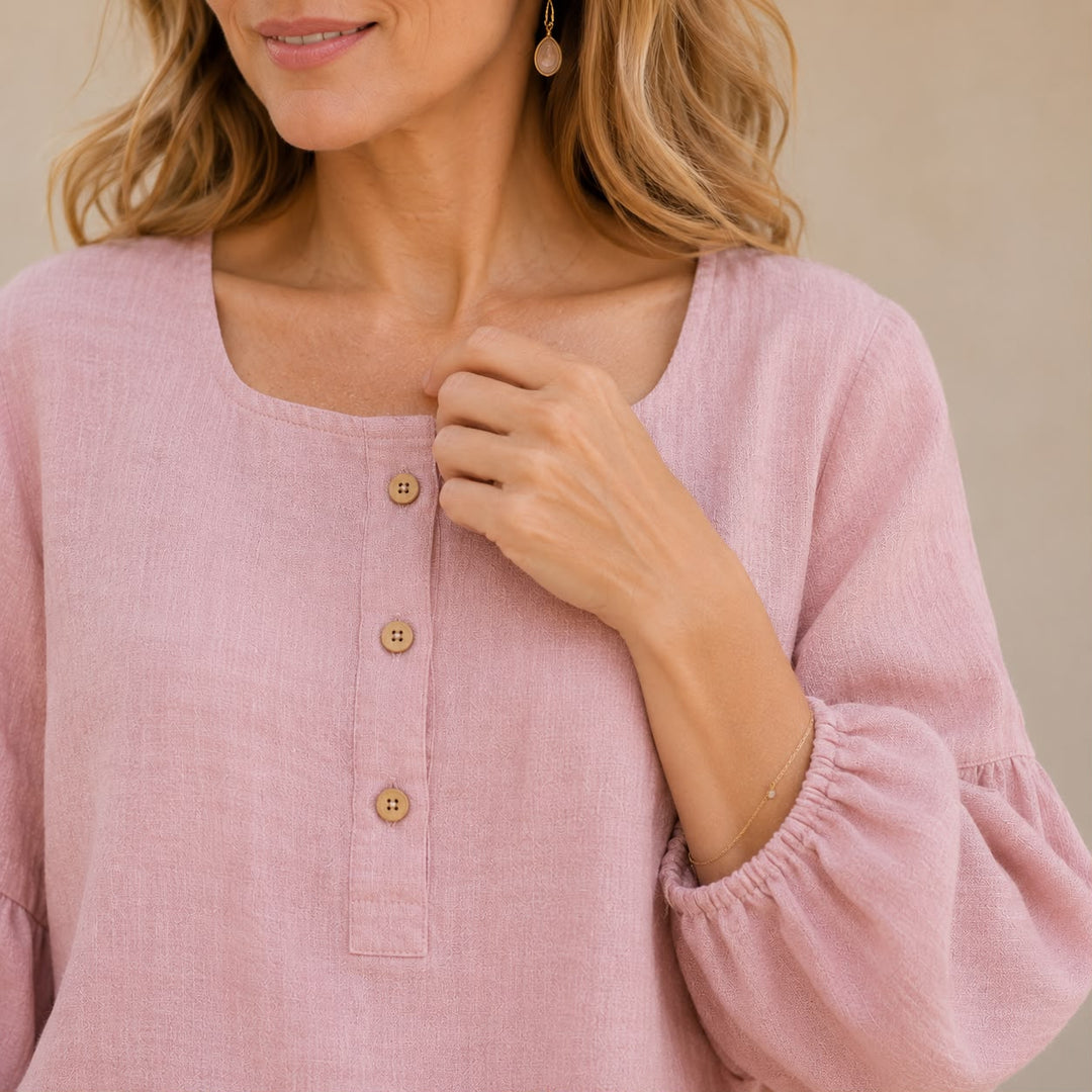 Sofie | Linnenlook blouse med firkantet hals