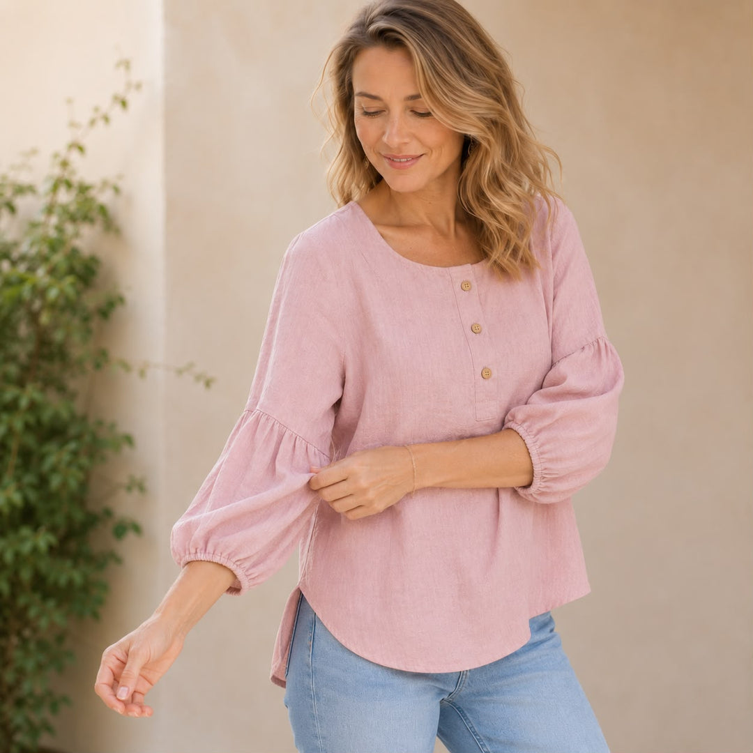 Sofie | Linnenlook blouse med firkantet hals