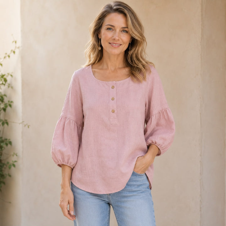 Sofie | Linnenlook blouse med firkantet hals