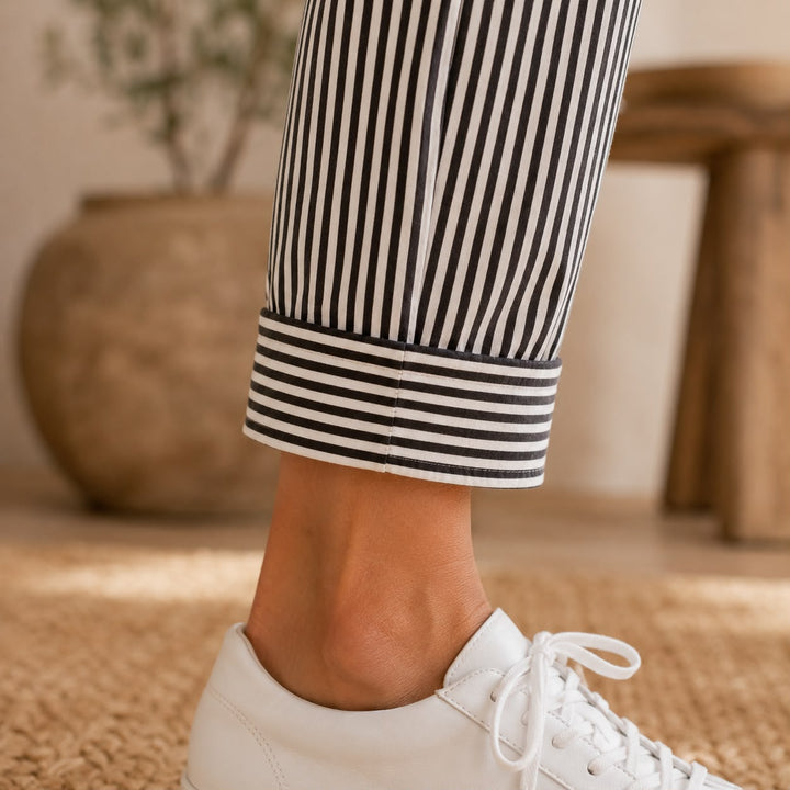 Maren | Stribet cropped buks med ombukket kant