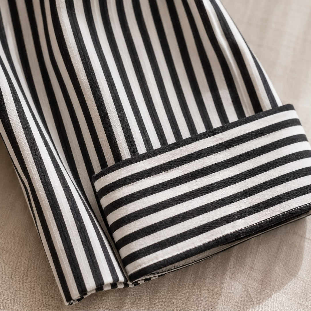 Maren | Stribet cropped buks med ombukket kant