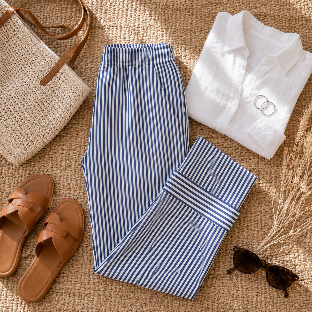 Maren | Stribet cropped buks med ombukket kant