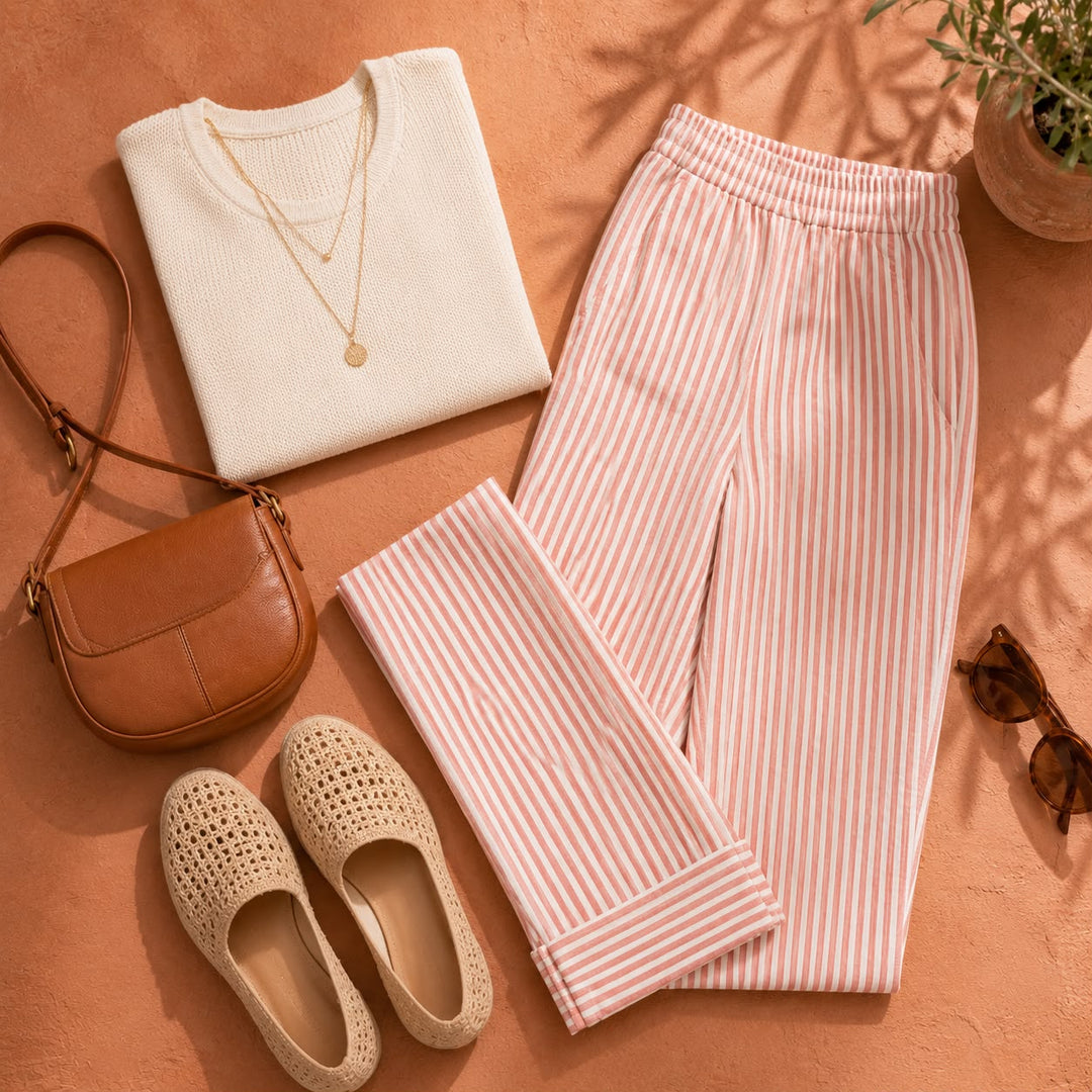 Maren | Stribet cropped buks med ombukket kant
