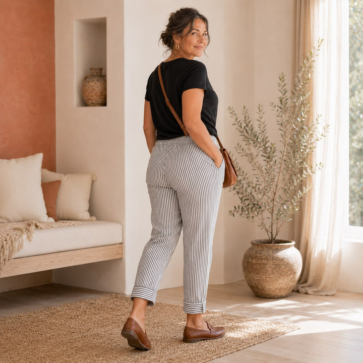 Maren | Stribet cropped buks med ombukket kant
