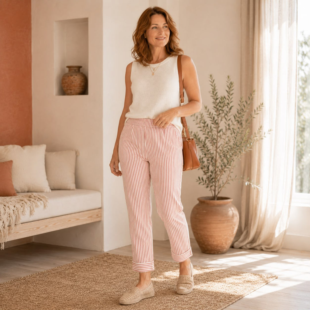 Maren | Stribet cropped buks med ombukket kant