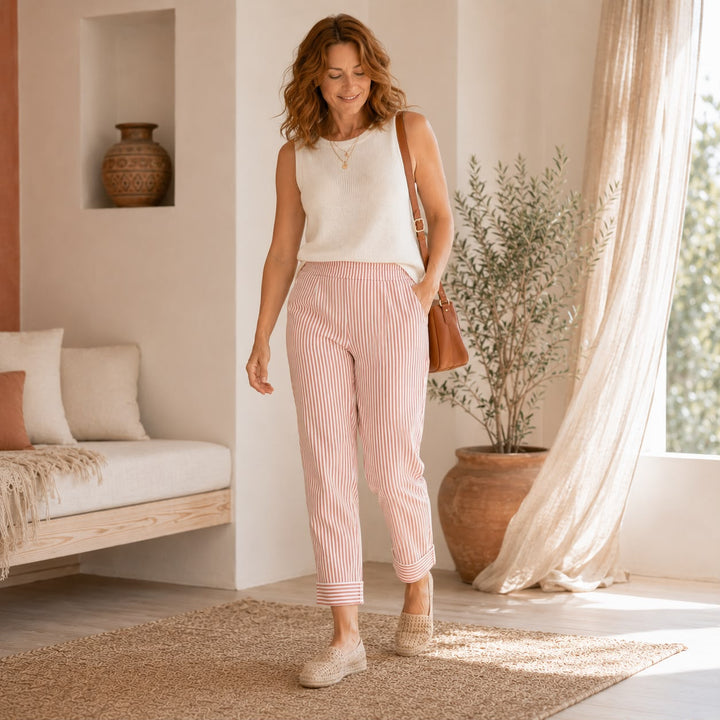 Maren | Stribet cropped buks med ombukket kant
