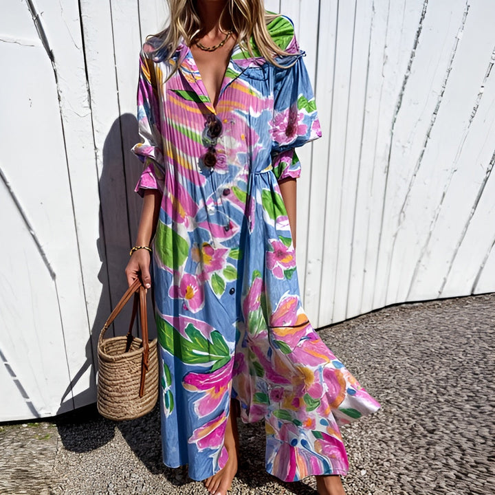 Odessa™ | Livlig Blomstret Skjortekjole