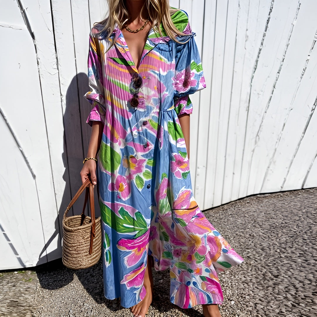 Odessa™ | Livlig Blomstret Skjortekjole