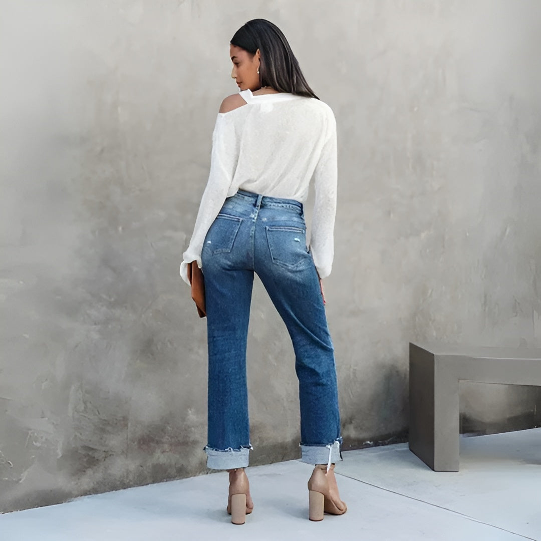 Hanna™ | Højtaljede cropped jeans med brede ben