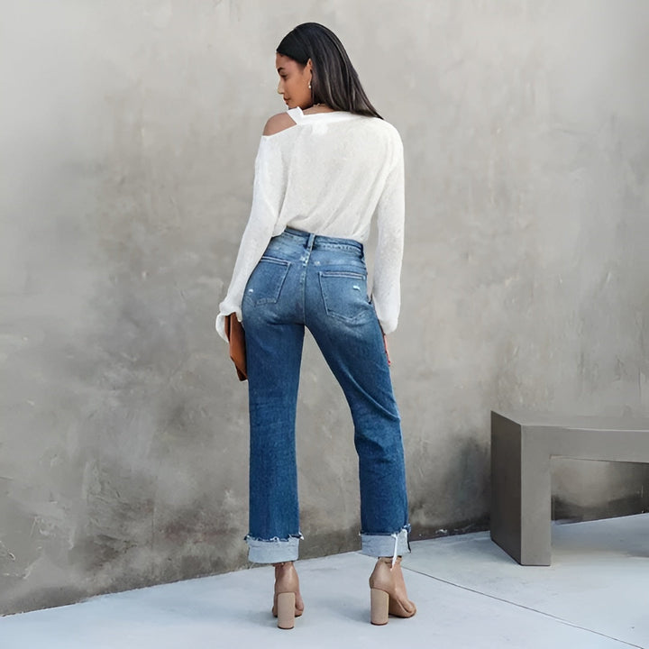 Hanna™ | Højtaljede cropped jeans med brede ben
